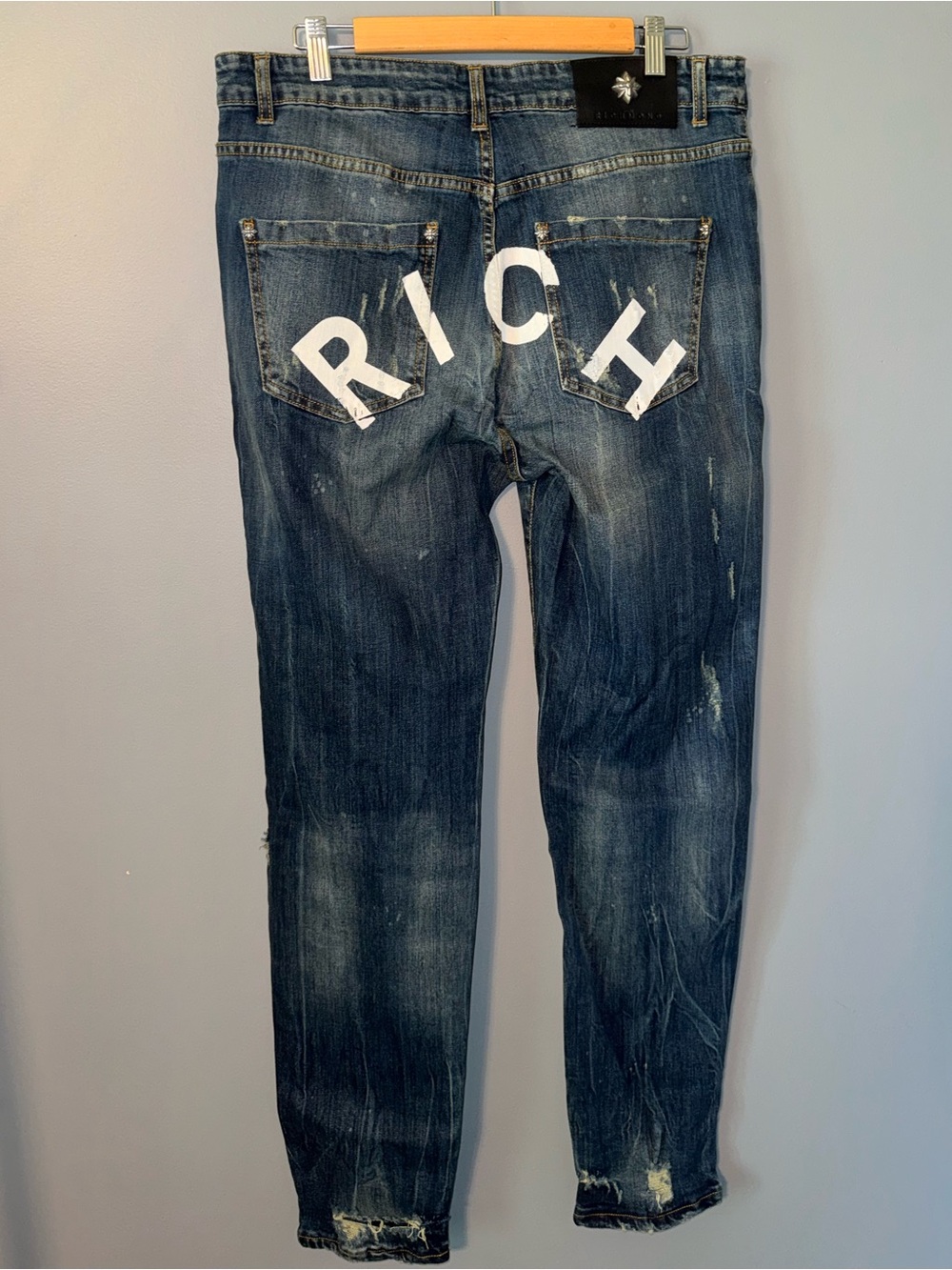 John Richmond RICH Graphic Back Pocket Distressed Slim Jeans Men’s 37